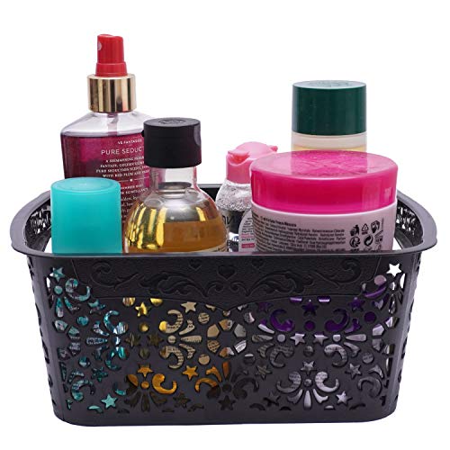 Image of Cutting Edge Essentials Plastic Storage Baskets /Shelf /Turkish Rack without Lid - Set of 2 for Fruit Vegetable Bathroom Stationary Home Basket with Handle (Black, Small)