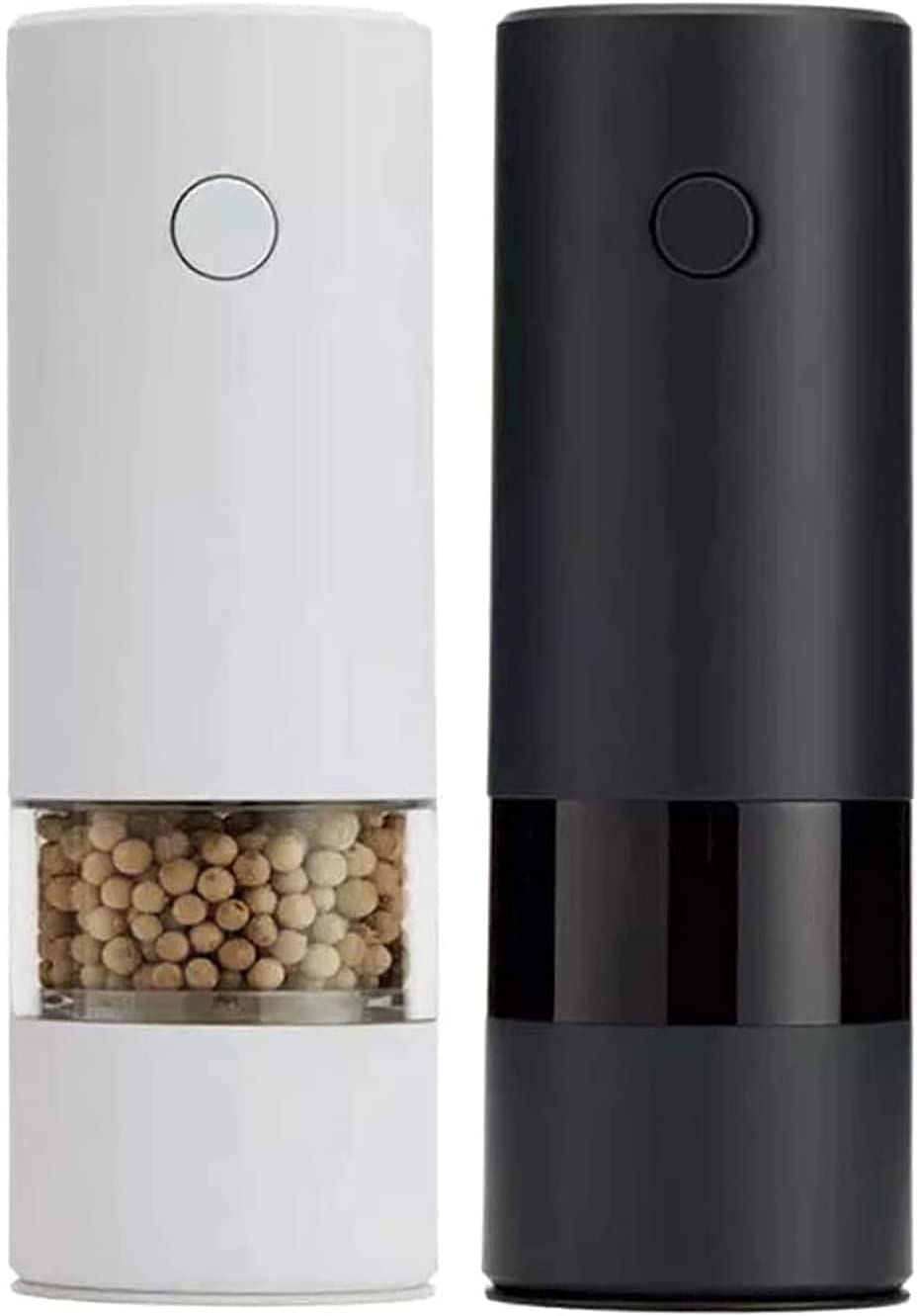 Macinapepe elettrico set di 2, macina sale e pepe automatico, 5 marce a grossolanità regolabile alimentato a batteria