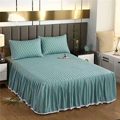 IBOWZ Elasticated Bed Skirt Ruffled 3-Piece Set Fitted Bed Skirt Bedspread Coverlet Bed Sheet 120/150/180/200cm Dustproof Ruffle Individual/Double Bed Princess Sheets Ruffled Cotton Non Slip
