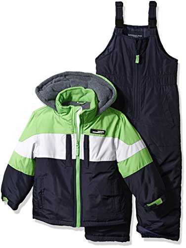 LONDON FOG Baby Boys 2-Piece Snow Bib and Jacket Snowsuit, Green/Navy, 12M
