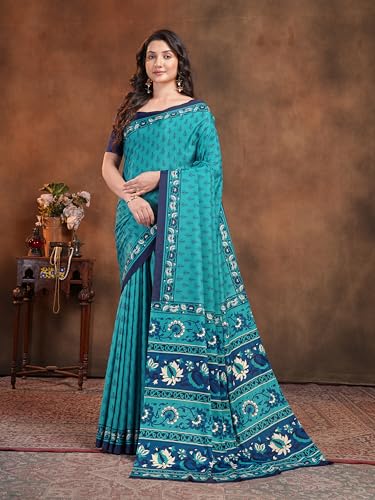 Image of Garden Vareli Floral Booti Print Crepe Saree With Unstitched Blouse Piece