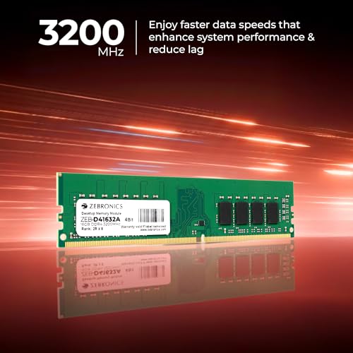 Image of Zebronics 16GB DDR4 RAM for PC, 3200MHz, 4bit Architecture, Low Power Consumption, High Stability Performance (D41632A)