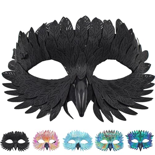 CWENDANER Elegante Vogelmaske mit Federn 5 Farben Halbgesichtsmaske für Karneval, Maskenbälle & Fasching (Bunt, für Mottopartys & Fasching)...