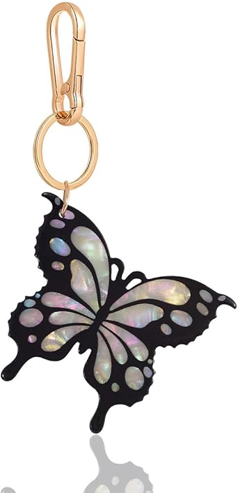 Tropical Hibiscus Flower Bird Butterfly Keychain Bag Charm Keychain Gold-Tone Clasp, 5.3 Inches