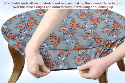 Image of The Furnishing Tree Round Elastic Fitted Center Tpoy Table Cover WxL 18x18 Inches Floral Pattern Blue