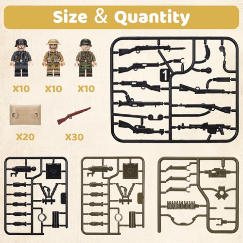 QMLING Waffen Militär Set für Figuren, 30 Mini Soldaten Figuren Spielzeug, Ww2 Armee Waffen Spielzeug Set, Ww2 Military Kit für Kinder Geschenke