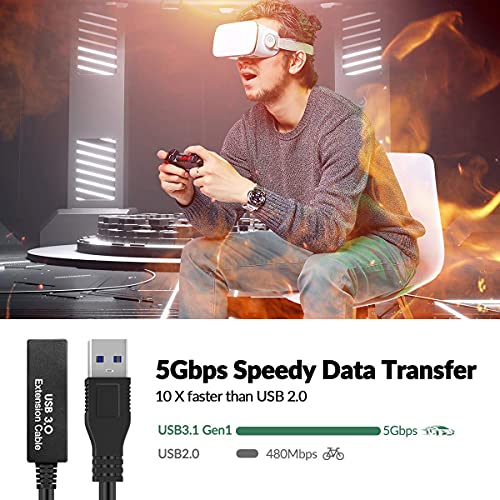 50Ft Usb 3.0 Extension Cable,Active Usb 3.0 Extension Cable A-Male To A-Female,Usb 3.0 Extension Cord,With 5V/2A Power Adapter,Compatible Oculus Quest 2 Vr, Xbox, Ps4 And More, (Black-50Feet) #TOP6