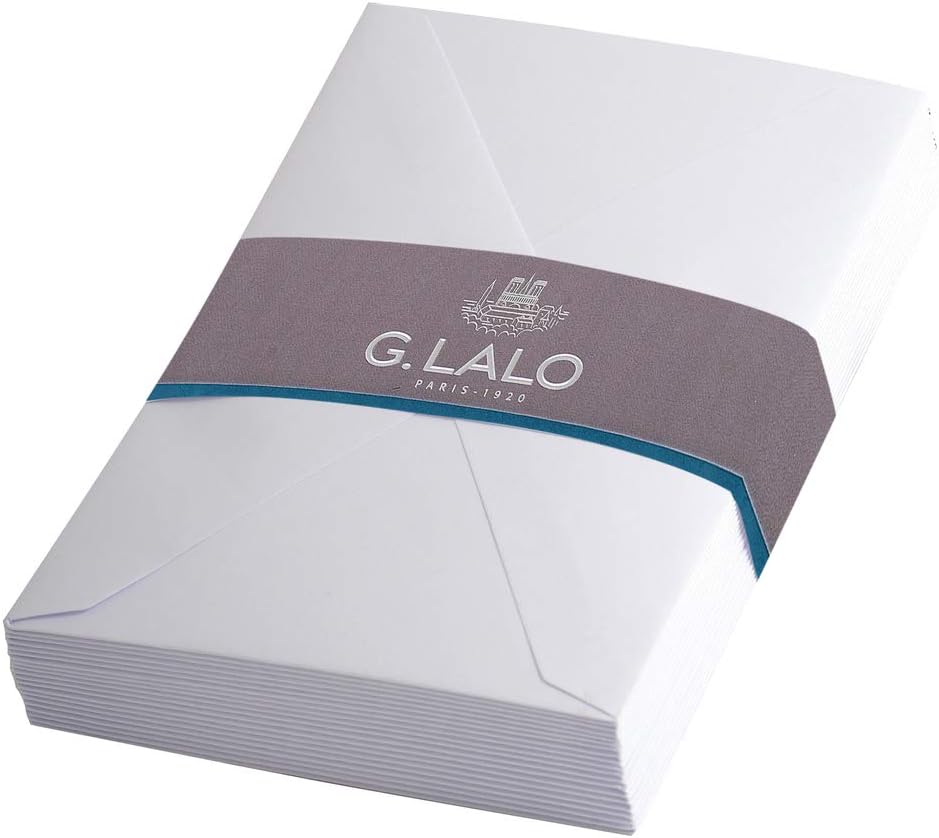 Lalo 24200L - Pack of 20 Gummed, Lined, 9x14cm Vellum Paper Visit Envelopes From France, White