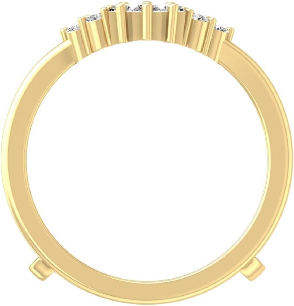 925 Sterling Silver Baguette & Round Cut White Diamond Single Row Engagement Wedding Enhancer Wrap Ring Guard for Women's In 14K Yellow Gold Finish