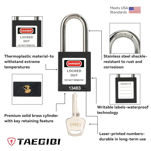 Image of Lockout Tagout Locks with Brass Core, Keyed Different, 10 Black Safety Padlocks Keyed Different,1 Keys Per Lock, OSHA Compliant Loto Locks for Electrical Lock Out Tag Out Kits