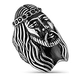 Tapsi´s Coolbodyart®® | Siegel anillo de acero inoxidable plata negro Jesús cabeza ancha 24mm 60 (19) -69 (22)