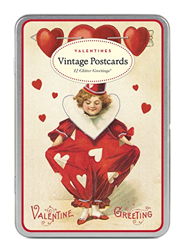 Cavallini Vintage Valentine Glitter Greetings, 12 Assorted Postcards