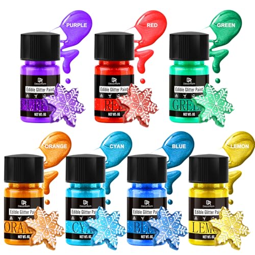 Flüssig Essbarer Glitzer - Regenbogen 7 Farben Lebensmittelfarbe Glitzer für Kuchen Dekorieren, Getränke, Backen, Cupcakes - Flüssiges Essbares Lebensmittel Glitzerpulver für Cockatil, Fondant, Torten