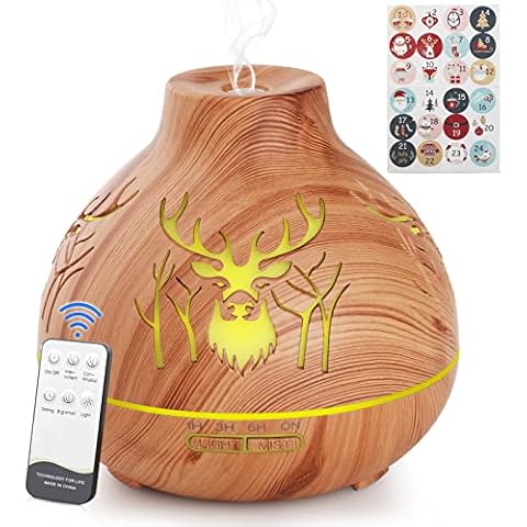 Geepen Essential Oil Diffuser 550ml Humidifier Ultrasonic Aroma Diffuser, 4 Timer/Colorful Light/Remote Control/Waterless Auto-Off/ BPA-Free, for Home Office Bedroom - Light Brown Cover