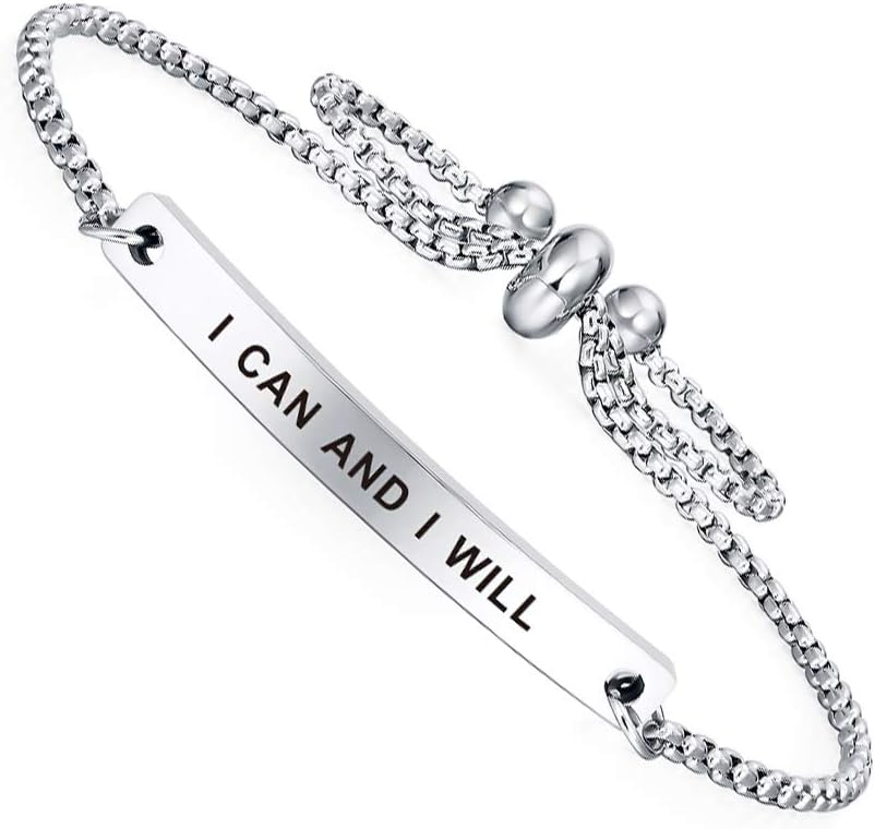 Dainty Cuff Bracelet - I CAN AND I WILL - Encouraging Gifts Jewelry for Women Mantra Gift for Her
