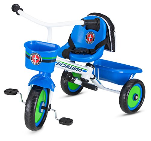 Image of Schwinn Easy Steer Bike for Toddler, Kids Tricycle with Removable Push handle, Steel Trike Frame, Boys and Girls Ages 2-4 Year Old, Blue, 41 inch x 20 inch x 41 inch