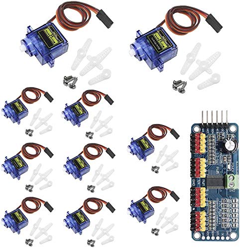 Image of REES52 10pcs SG90 9G Micro Servo Motor with PCA9685 16 Channel 12 Bit PWM Servo Motor Driver IIC Module for Arduino Raspberry Pi RC Robot Arm Helicopter Airplane Remote Control