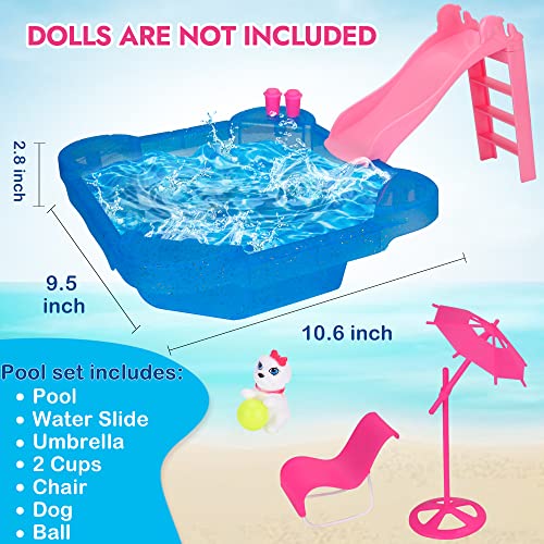 Deluxe Doll Pool Play Set, Doll Glam Pool With Slide&Dolls Accessories&Beach Umbrella&Chair, Suitable For Dolls Up To 12 Inch, Kids Gifts For 3 To 7 Year Olds Girls, Bath Toys For Toddlers 1-3 #TOP2