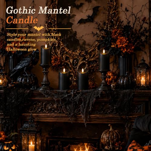 Image of Homemory Halloween Black Waterproof LED Candles with Remote Timer, Set of 2