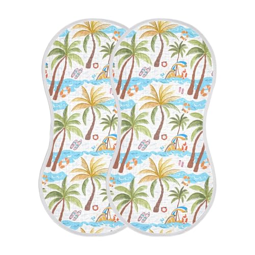 xigua Tropical Palm Trees Muslin Baby Burp Cloths Set of 2, Super Soft & Absorbent Burping Rags, Cotton Burp Clothes Shower Gift for Newborn, Baby Girls and Boys2