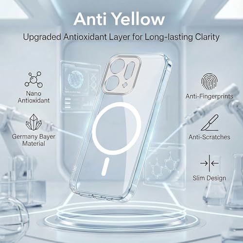 Image of Jkobi Lifetime Anti-Yellow MagSafe Compatible Clear Back Cover Case for Oppo Reno14 5G | Oppo Reno 14 5G (Sleek Hard Crystal | Shockproof and Camera Protection)