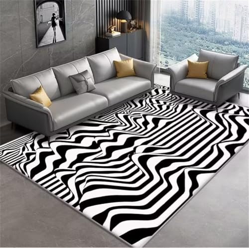Tapis enfant chambre garçon noir 200x260cm au motif rayé abstrait - 2