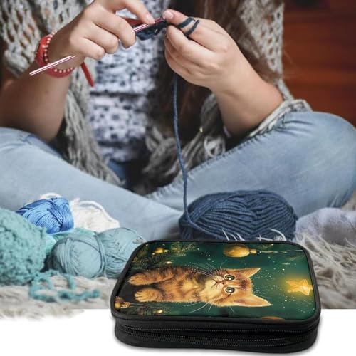 Image of Cat Crochet Hook Case Portable Crochet Storage Organizer without Hooks and Accessories Organizer for Knitting Needles Washable