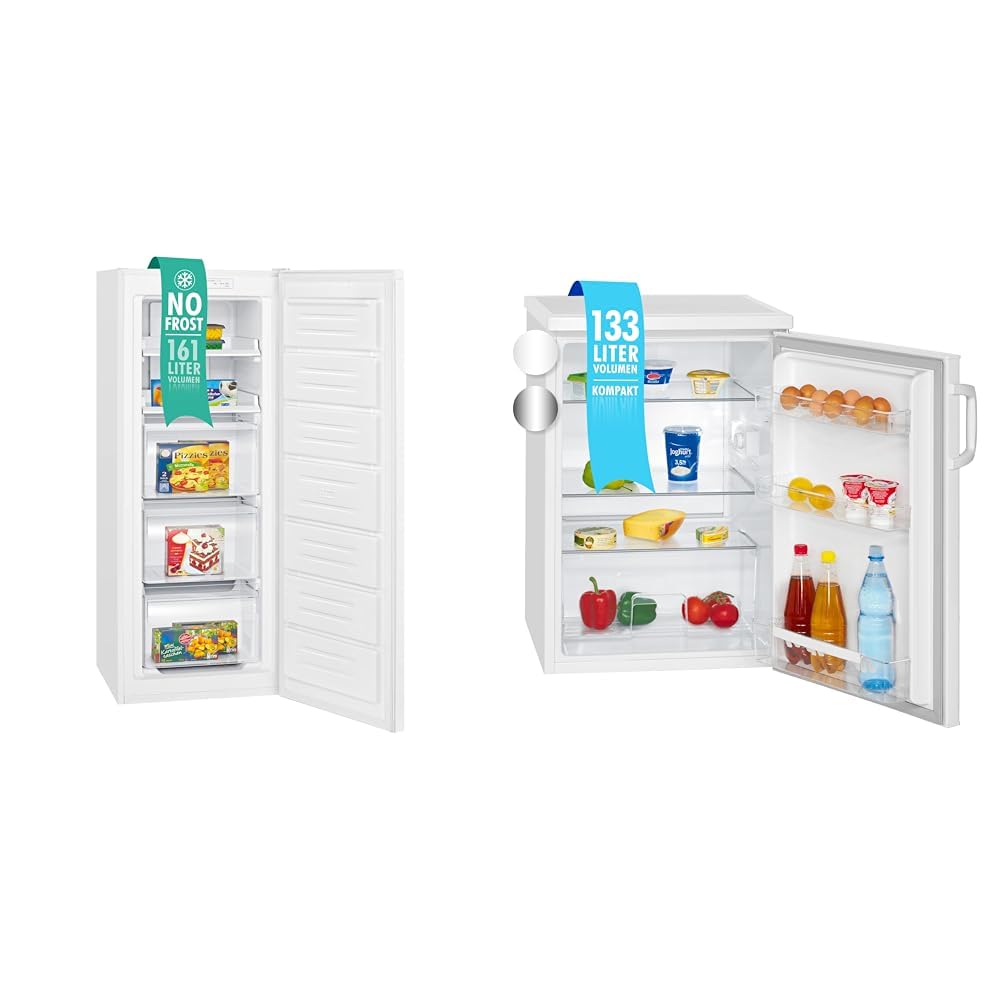 Bomann® Gefrierschrank Nofrost freistehender Tiefkühlschrank 161 L Nutzinhalt & Kühlschrank ohne Gefrierfach mit 133L Nutzinhalt und 3 Ablagen