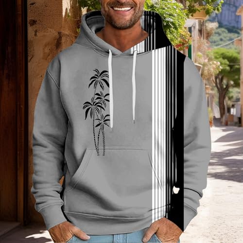 Men Fashion Long Sleeve Hooded Sweatshirt Palm Tree Print Oversized Travel Hoodie Stripes Loose Fit Outdoors Pullover2