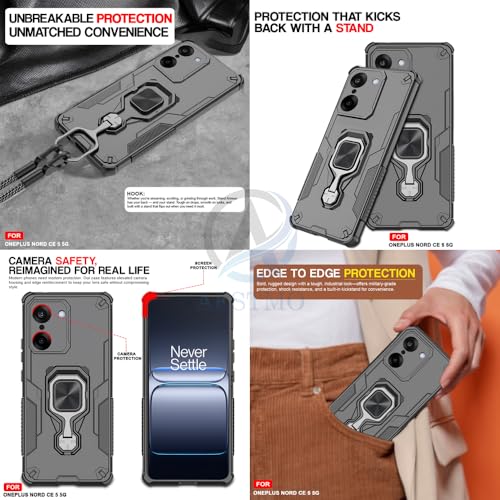 Image of AESTMO Armor Back Cover for OnePlus Nord CE 5 5G | Ring Holder & Kickstand & Camera Protection in-Built | 360 Degree Protection Back Case Cover (Black)