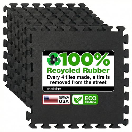 AmeriFlex - Tapetes de goma 100 % – Suelo de goma reciclada para gimnasio en casa, azulejos de ejercicio entrelazados, fabricados en los Estados Unidos, azulejos de gimnasio, centro (8 azulejos/32