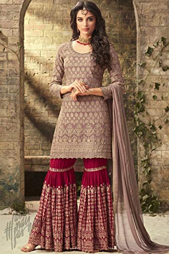 Image of ZIYA Fashion MOHINI Women's Readymade Georgette Sharara & Plazo Suit Collection Indian /Pakistani Ethnic Wear, Red, XL - 44