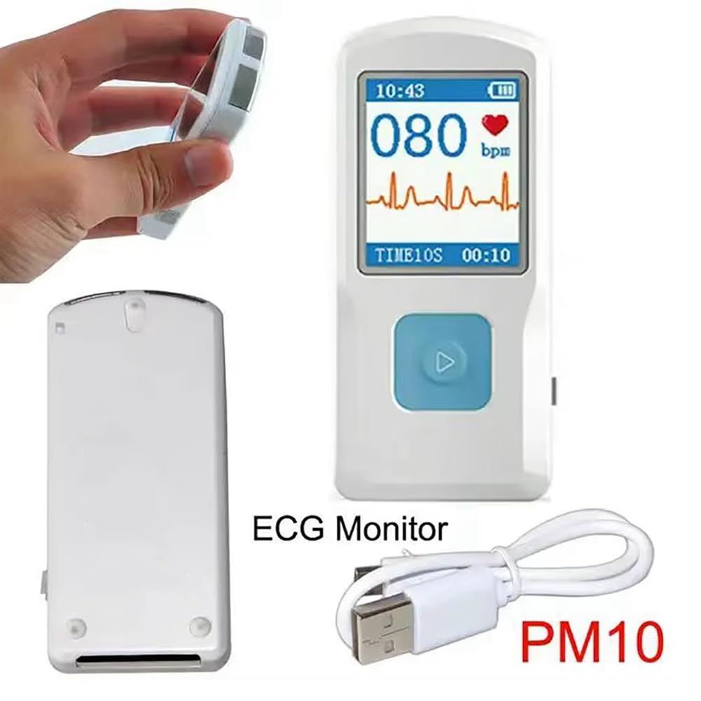 Moniteur ECG Bluetooth Portable, Électrocardiogramme Visible, Moniteur ECG Numérique Multifonction à Écran Couleur PM10.