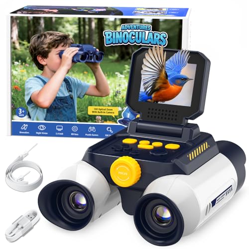 Prismáticos Infantiles,Ahalfcit 10x25 Con Cámara Y Visión Nocturna. Prismáticos De Juguete Para Niños, Aptos Para Niños A Partir De 4 Años, Para Observación De Aves, Acampadas Y Senderismo - Blanco