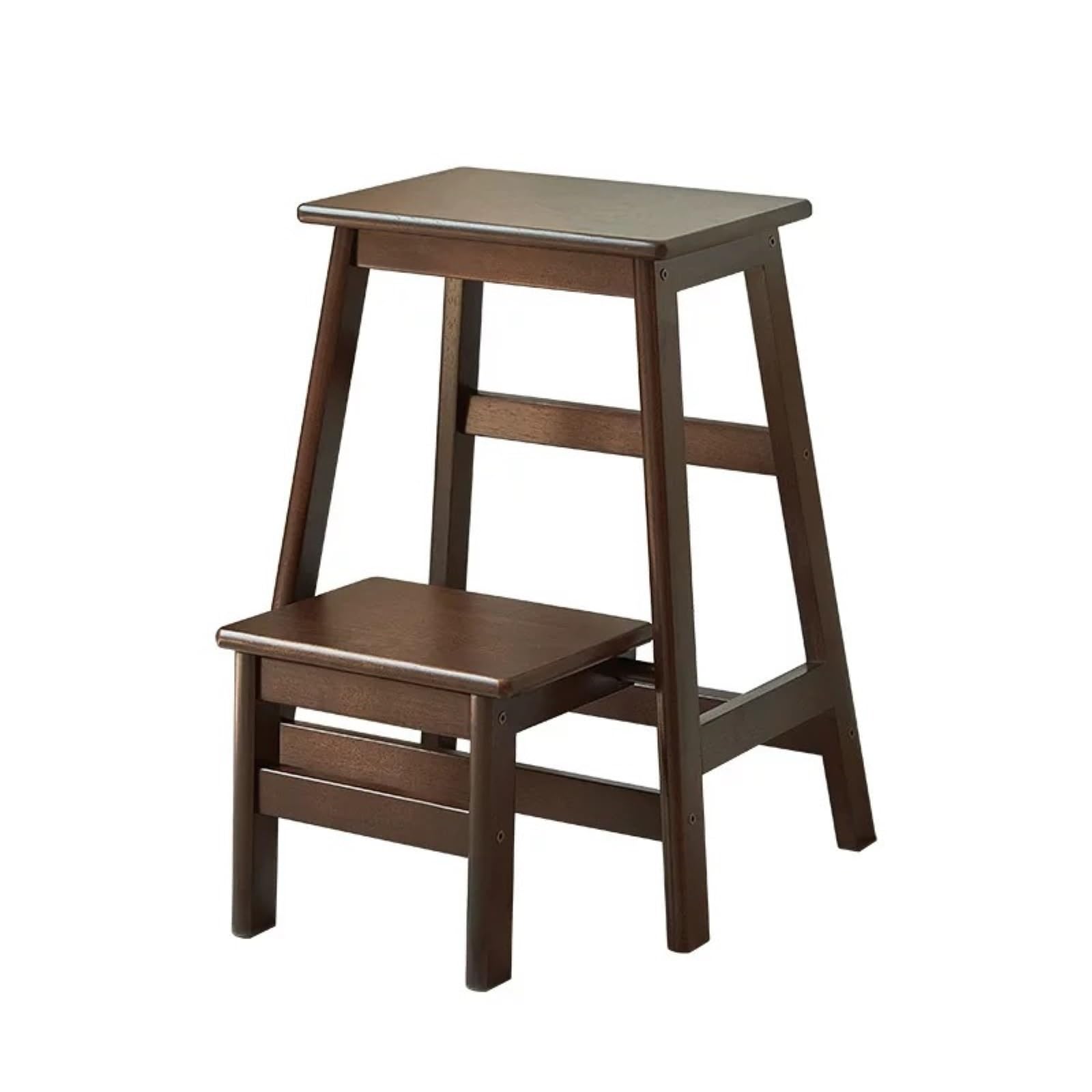 Escabeau pliant en bois 2 niveaux et tabouret réversible couleur noyer