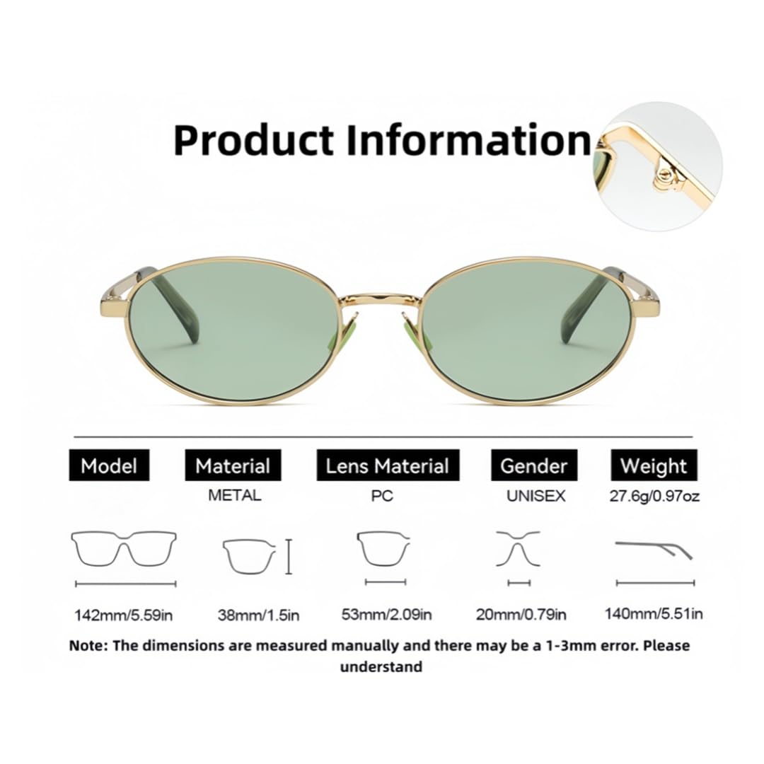 Gafas de sol ovaladas con montura metálica, modernas y con protección UV para exteriores (UV400).