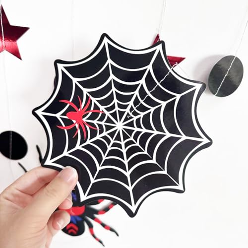 Image of 42Ft Spider 3rd Birthday Party Decorations Red Blue Stars and Black Spider Web Garland Streamer for Boys 3rd Cartoon Spiders Birthday Super Heros Cartoon Bday Party Decor Supplies