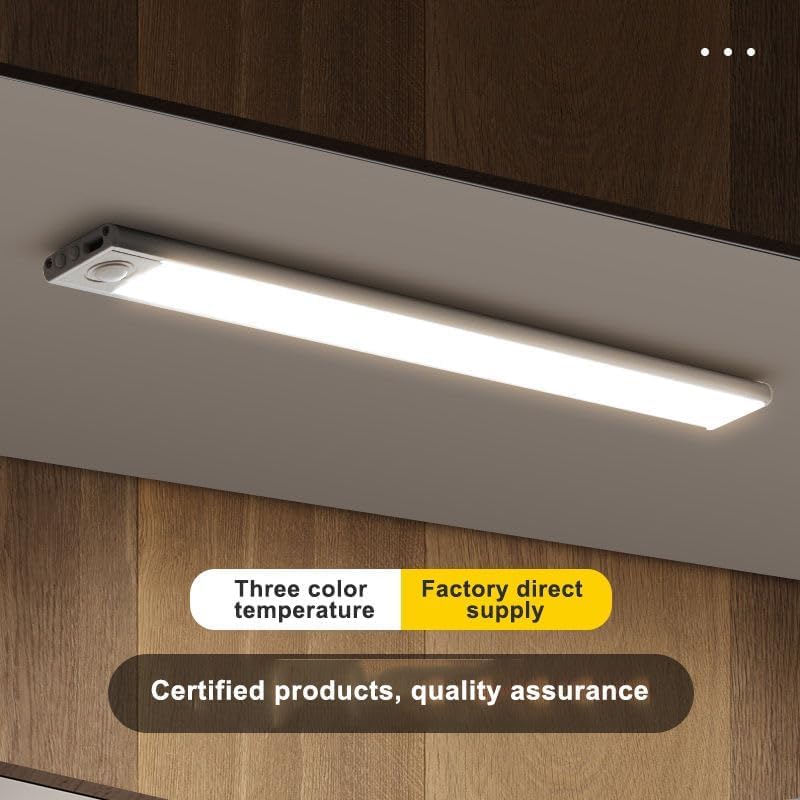 Image of One94Store 30CM Metal Rechargeable Motion Sensor LED Light, Wireless Under Cabinet Light with 3 Color Modes, 1200mAh Battery for Kitchen, Wardrobe & Bedroom - White