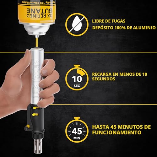 Miniatura 4 de Lexivon Kit Multipropósito Soldador De Butano Juego De 7 Puntas De Llama Ajustable Con Autoencendido Inalámbrico Pro Grade Equivalente Lx-770