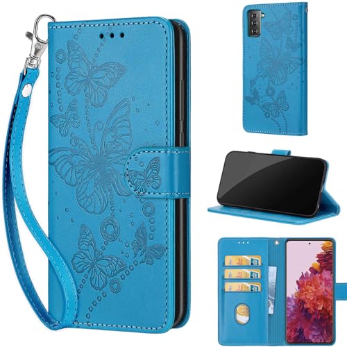 KENHONER Wallet Case for Samsung Galaxy S21 5G Blue Butterfly