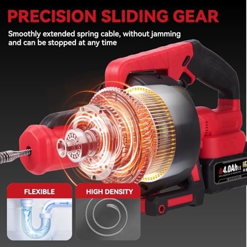 Cordless Drain Cleaner Electric Plumbing Snake - with 7.0m Cleaning Spiral Forward/Reverse, Drain Clog Remover Pipe Cleaner (Incl. 2 Batteries) 2 Cordless Drain Cleaner Electric Plumbing Snake - with 7.0m Cleaning Spiral Forward/Reverse, Drain Clog Remover Pipe Cleaner (Incl. 2 Batteries) - Image 2