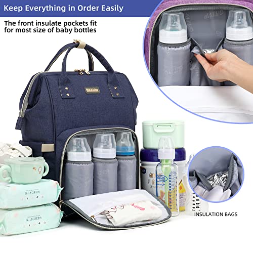Image of Diaper Bag Backpack, Diaper Bags for Baby Girls Boys, Baby Bags for Moms Dads, Nappy Changing Bag with Insulated Pockets,Multi-functional Waterproof Backpack with Stroller straps-Blue