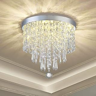 Modern Elegant Crystal Chandelier Lighting,K9 Ceiling Chandeliers Lights, φ250mm, Beaded Light Shade with Clear Acrylic Jewel Droplets,Flush Mount LED Ceiling Light for Dining Room Bedroom Livingroom