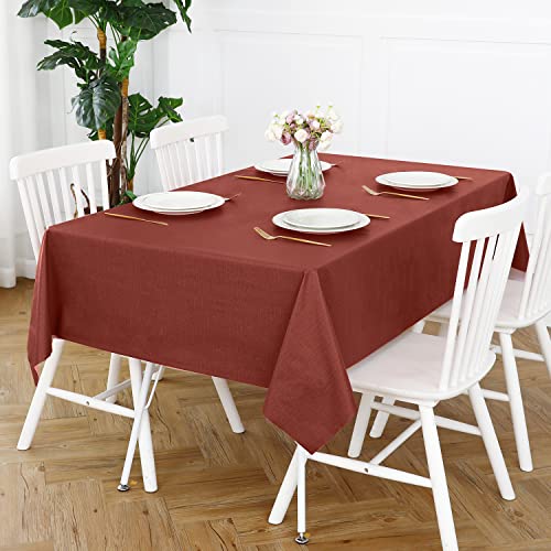 Image of Romanstile Christmas 100% Waterproof PVC Tablecloth, Rectangle Oil Spill Proof Stain Resistant Vinyl Table Cloth, Wipe Clean Plastic Table Covers for Kitchen /Dining /Parties - 60 x 84 Inch, Rust Red