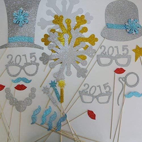picwrap 2015 Glasses Photo Booth Props Glasses on a Stick New Years Celebration Gold and Silver