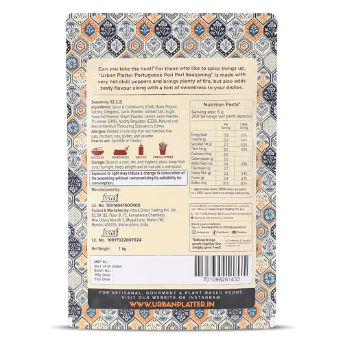 Image of Urban Platter Portuguese Peri Peri Seasoning Mix, 1Kg (an All Purpose Seasoning, Perfect for Pop Corn, Pasta, Fries Seasoning | Dairy-Free) [HoReCa Pack]