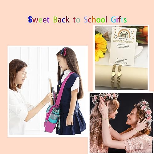 Image of First Day of Kindergarten Bracelets,First Day of School Bracelets for Mom and Daughter,Back to School Bracelet Pre-K Matching Heart Wish Adjustable Bracelet