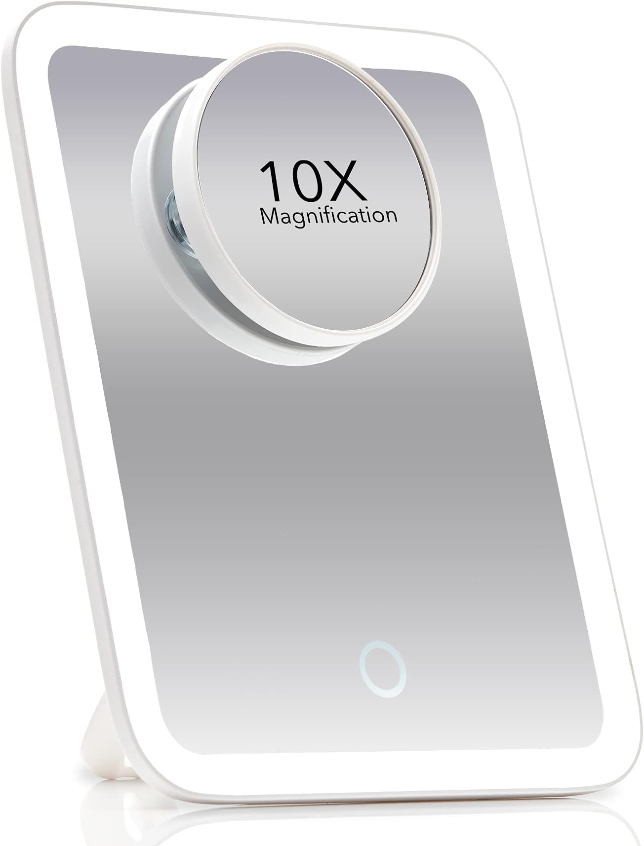 FanciiPortable LED Makeup Mirror with 3 Adjustable Light Settings, 1x Large Mirror & Detachable 10x Magnifying Mirror - Cordless Lighted Mirror for Travel, 360° Rotatable Kickstand (White)