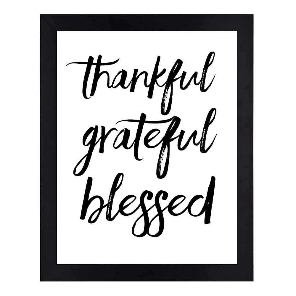Interio Crafts Thankful Grateful Blessed Wall Art Print, Black and White Typography, Inspirational Home Decor (13 X 10 inch)
