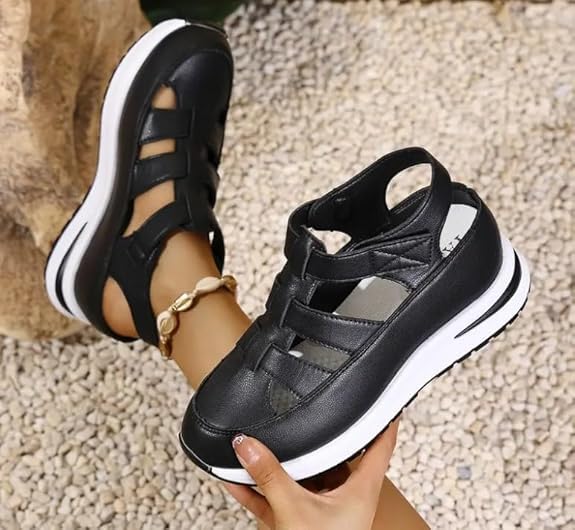 Women's Plus Size Hollow-Out Casual Sandals, Comfortable Arch Support, Closed Toe Platform Height-Boosting Thick Sole3